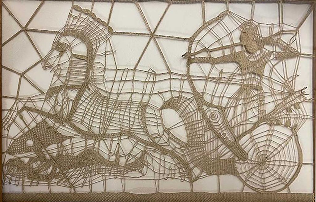 Vozataj – obrazová závěsná krajka, 60. – 70. léta 20. století