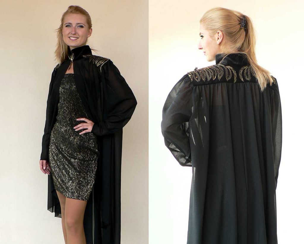 Společenský komplet s aplikovanou paličkovanou krajkou, 1991