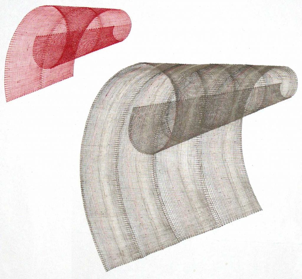 Dva příběhy, len, 130x100 cm, paličkovaná krajka, 2004