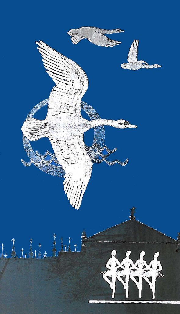 Labutí jezero, 140×86 cm, paličkovaná krajka, 1992