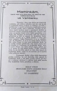 Maminkám – od první c. k. české odborné školy krajkářské ve Vamberku