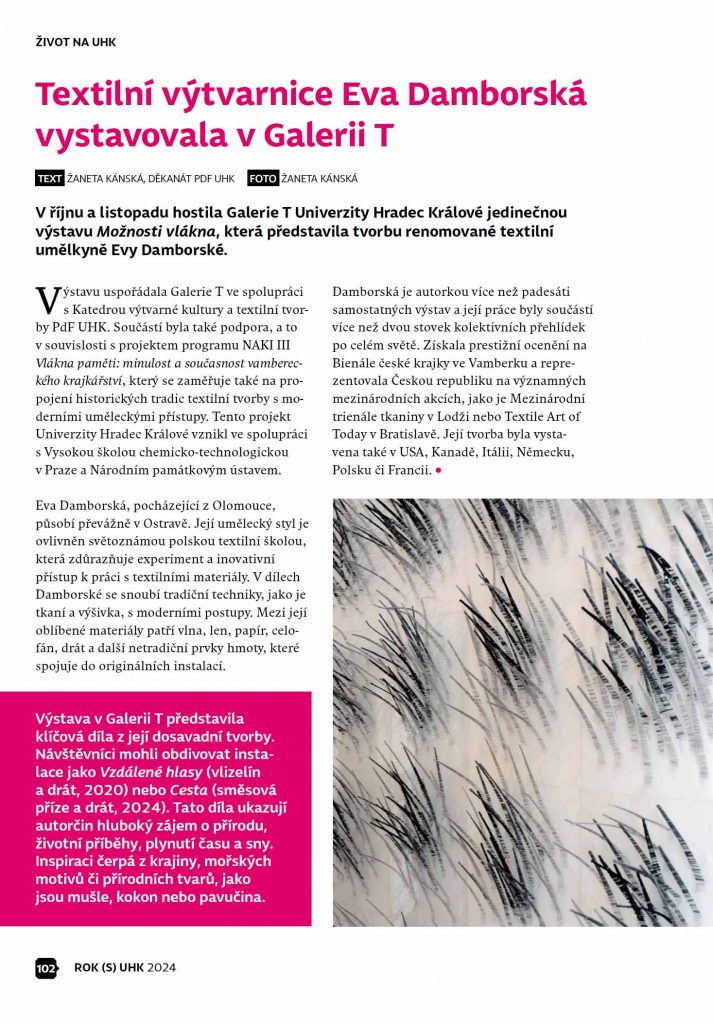 Článek v publikaci ROK (S) UHK výstavy E. Damborské v Galerii T