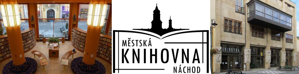 Městská knihovna Náchod (kompilace fotografie exteriéru, loga a interiéru)